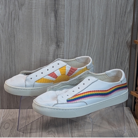 SOLUDOS Sneakers Women's Size 8 White Leather Rainbow Sun Embroidery - Picture 4 of 16